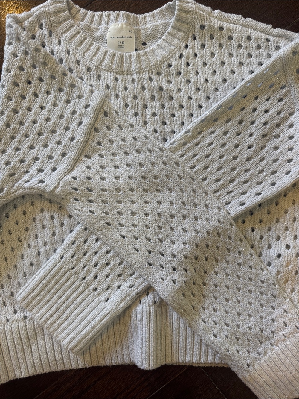 Abercrombie Kids white/sliver Pointelle  Sweater Girls 9/10 NWOT